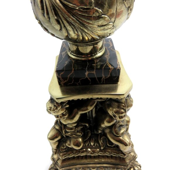 Vintage CHERUB Angel TABLE LAMP Metal Brass Finish Black and Orange Marble 34" - Picture 8 of 14